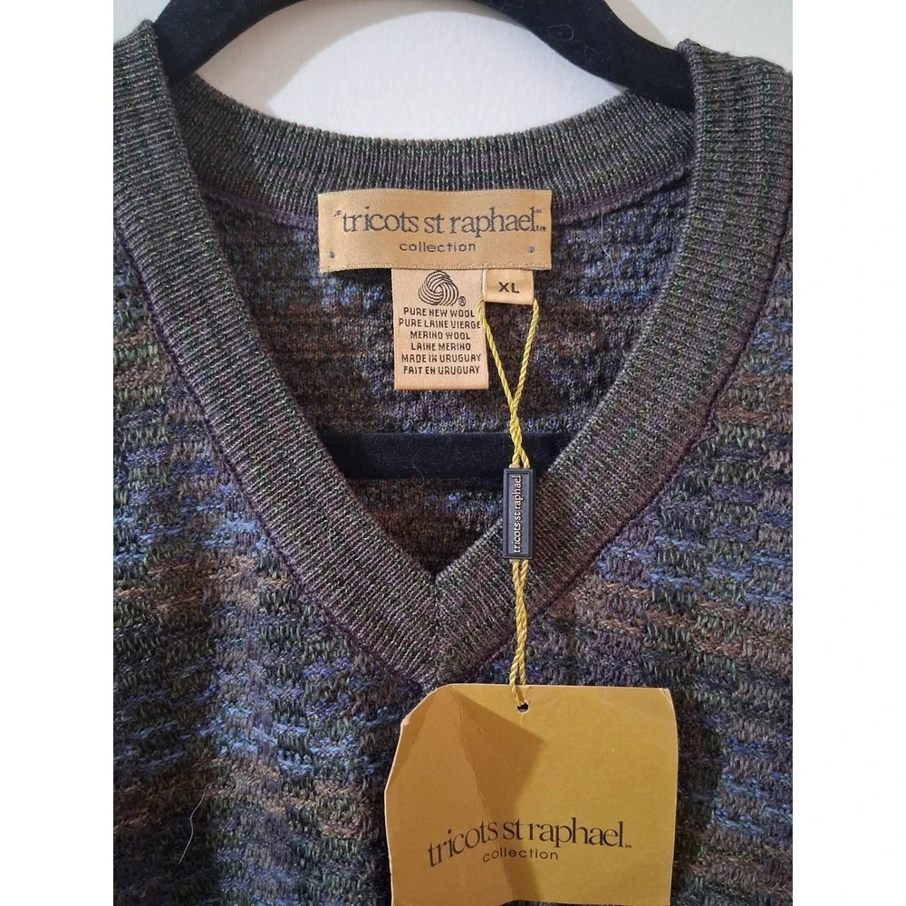 Tricots St Raphael Mens XL Merino Wool V-Neck Sweater Space Dye Knit Uruguay NWT